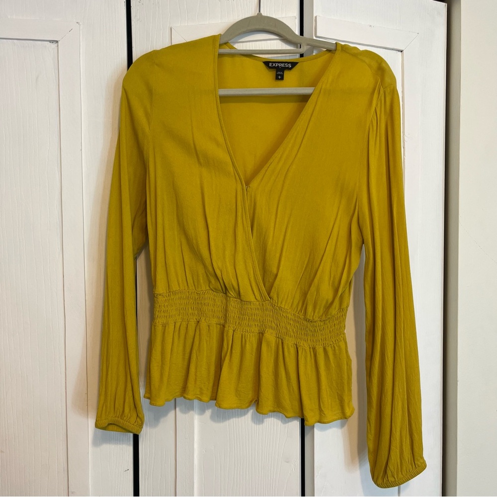 Express Women's Yellow V-Neck Top